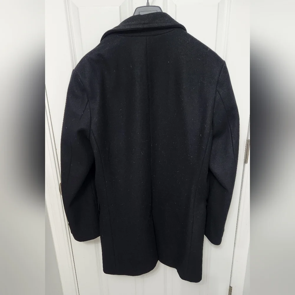 Banana Republic Wool Peacoat Jacket Mens Large Black Plaid Double Breasted - Picture 7 of 15